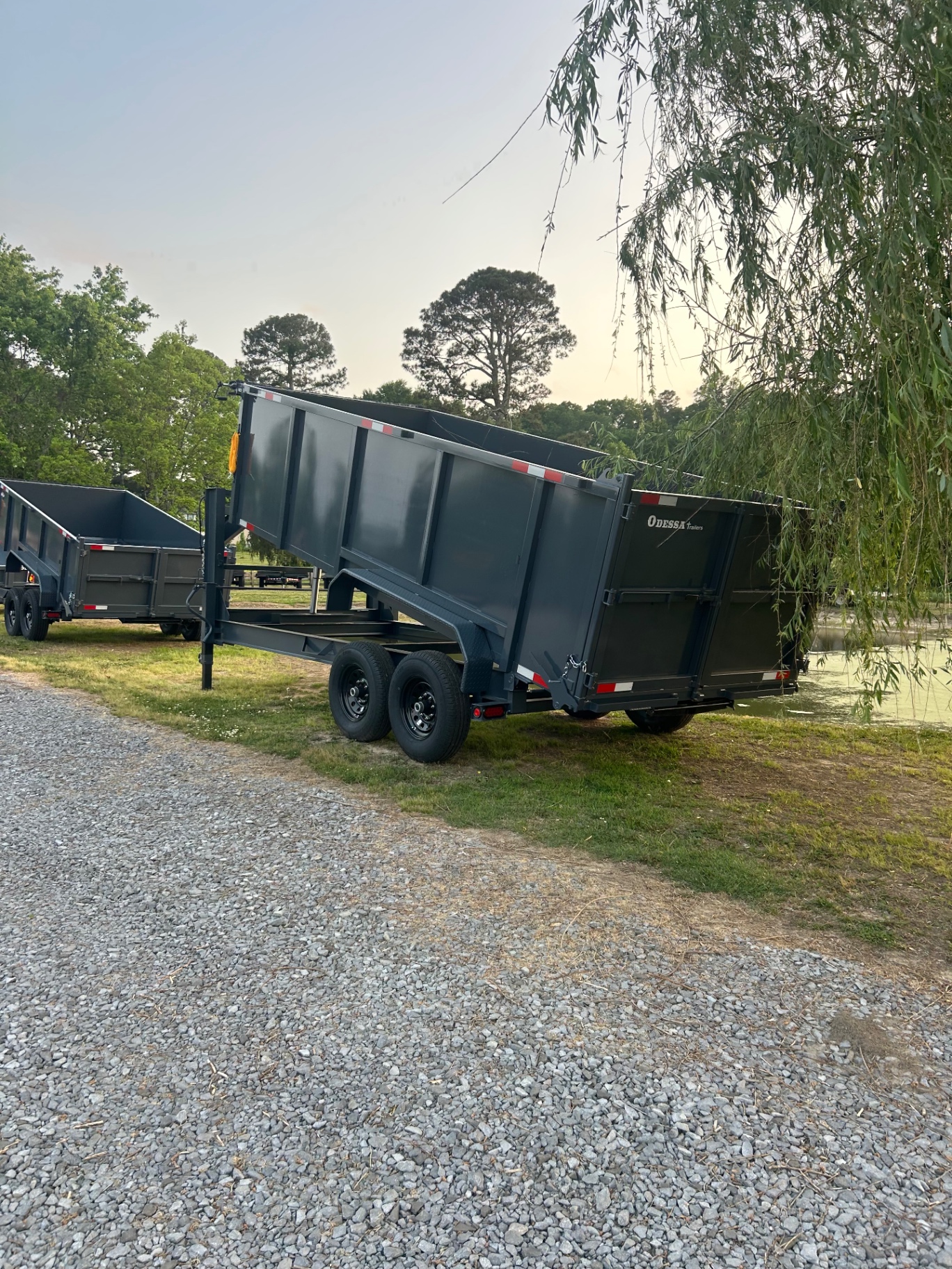 Trailers lined up at the Tabco Trailers lot in Vinemont, Alabama